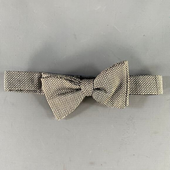 DUNHILL Black White Woven Silk Bow Tie